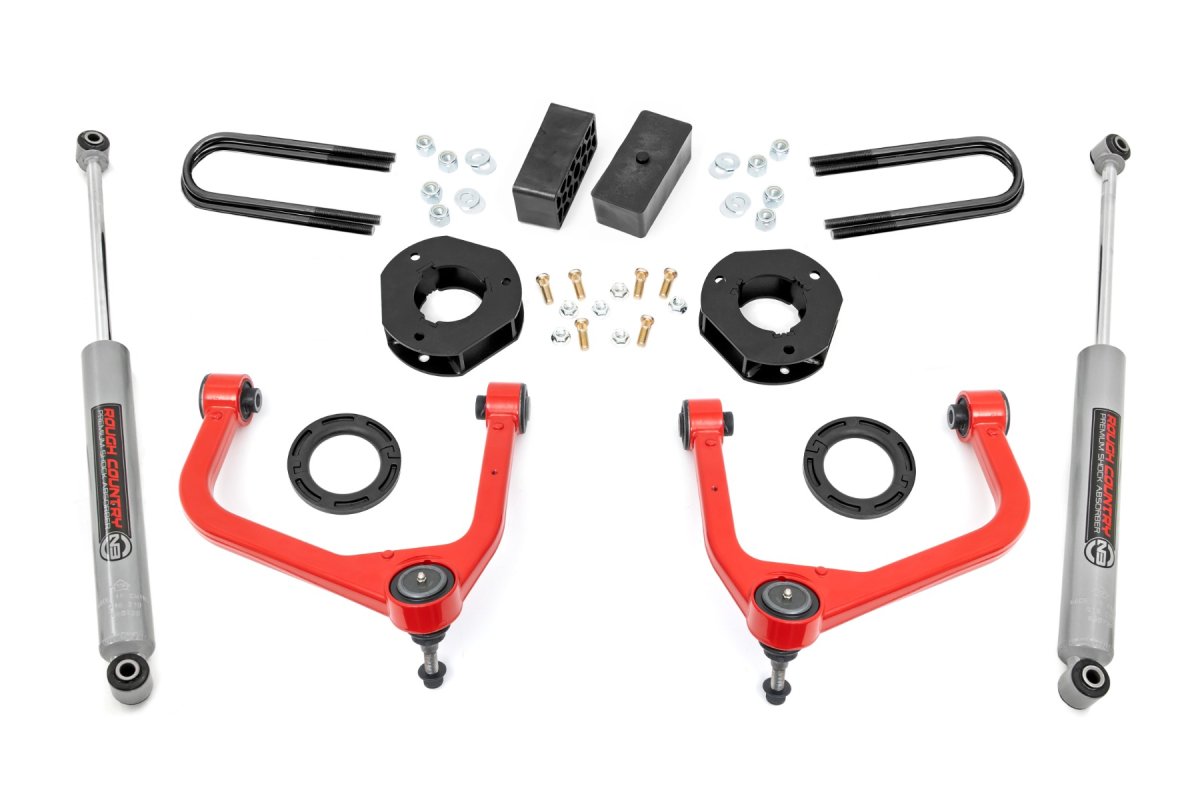 GMC Sierra 1500 Suspension Lift Kit - Rear - Rough Country - 3.5 Inch, Mono Leaf, Forged Aluminum Upper Control Arms - '19-'24
